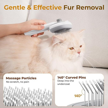 Pecute Steam Cat Brush, Self-Cleaning Cat Steam Brush with 2 Water Spray Modes, Large Capacity Tank, Dog Brush for Shedding Massaging Grooming, Cool Mist Only