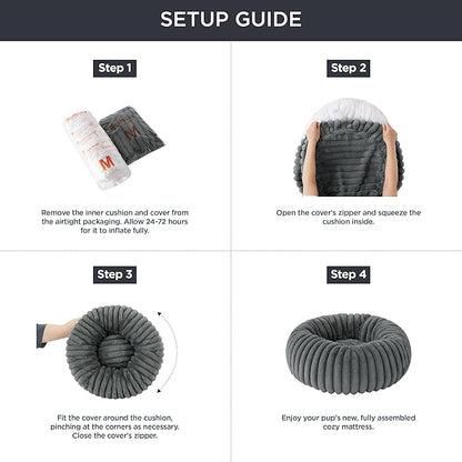 Bedsure Cat beds for Indoor Cats - Donut Dog Beds for Small Dogs with Corduroy Fleece & Anti Slip Bottom, Faux Fur Pet Beds with Washable Removable Cover, Warm Grey, 20x20x6 inches