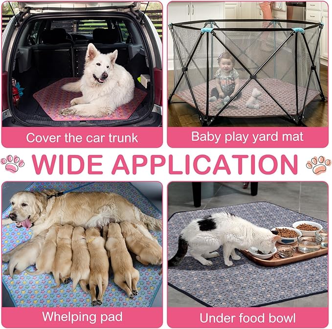 Preboun 4 Pcs 47 in Guinea Pig Playpen Pad Waterproof Hexagon Mat Reusable Dog Playpen Liner for Small Animal Rabbit Cage Tent Pee Pad Washable Yard Fence(Vivid Star)