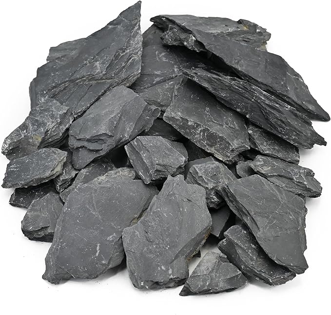 Unocho Natural Slate Stone Reptile Basking Platform Rocks 20LB Tortoise Habitat Flat Rocks for Fish Amphibian Garden Landscaping and Model Railroad (2-8 inches)