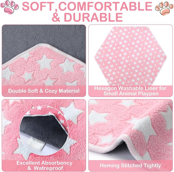 Preboun 4 Pcs 47 in Guinea Pig Playpen Pad Waterproof Hexagon Mat Reusable Dog Playpen Liner for Small Animal Rabbit Cage Tent Pee Pad Washable Yard Fence(Star)