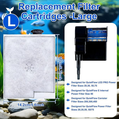 10Pack Large Replacement Filters Cartridges Compatible with Aqueon QuietFlow LED Power Filter Size 20/30/50/75 & E Internal Power Size 40 & Canister Filter Size 200/300/400 & Zilla Size 40