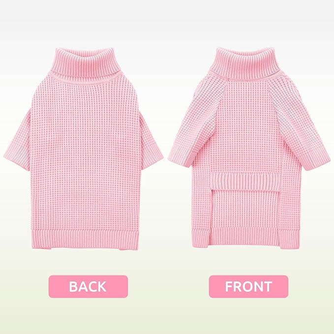 Queenmore Dog Sweaters for Small Dogs Girl, Turtleneck Fall Pet Sweaters, Waffle KnitSweater for Doggie, Cat Sweater Puppy Coat, Pink XS