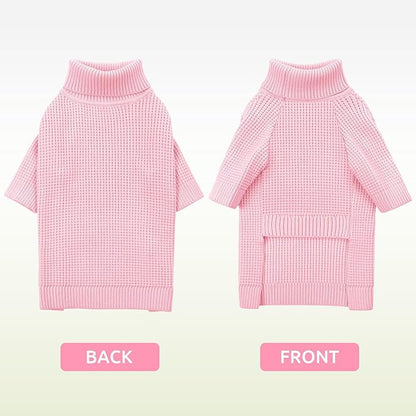 Queenmore Dog Sweaters for Small Dogs Girl, Turtleneck Fall Pet Sweaters, Waffle KnitSweater for Doggie, Cat Sweater Puppy Coat, Pink XS