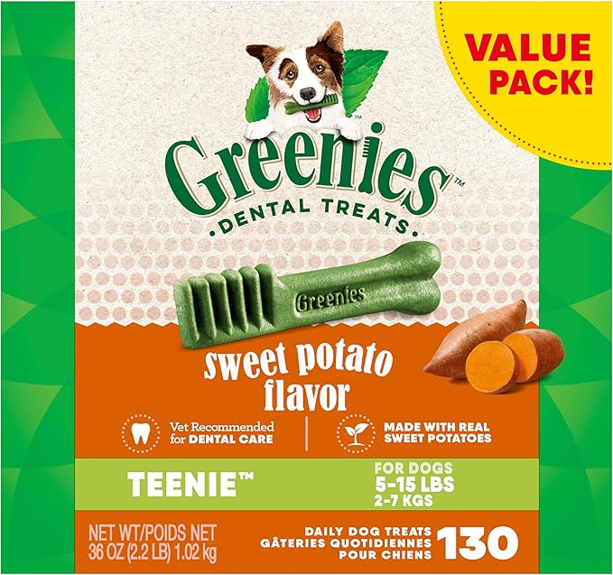 Greenies Teenie Dental Dog Treats, Sweet Potato Flavor, 36 oz. Pack (130 Treats)