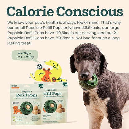 WOOF Pupsicle Refill Pops - Low-Mess Dog Snacks - with Peanut Butter and Beef - Dog Treats - Long Lasting - Large Pops - 7 Count