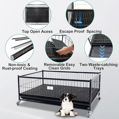 Homey Pet Whelping Box for Dogs and Puppies, 43 inch Stackable Heavy Duty Metal Wire Dog Crate Cage Kennel with Wheels for Large Medium Small Sized Dogs