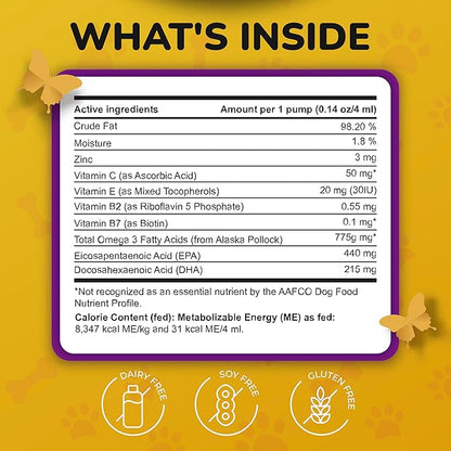 Omega 3 Fish Oil for Dogs Skin and Coat - Wild Alaskan Pollock Oil for Itchy Skin- Omega 3 Fatty Acids for Dogs - Liquid EPA & DHA Supplements - with Zinc, Vitamin C, B2, B7 & E - 16 Fl Oz