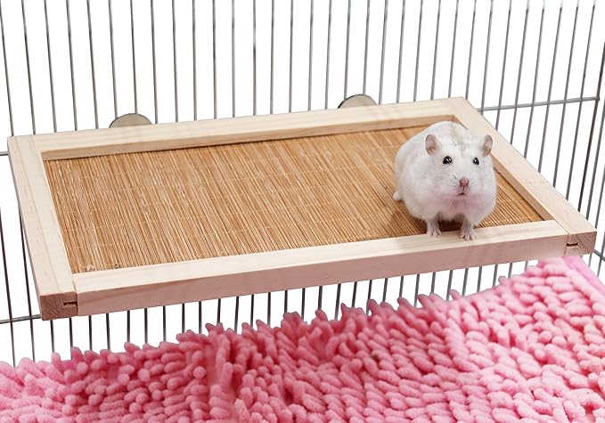11.8×7.1 Inches Bird Perch Stand Platform, Natural Wooden and Bamboo Small Animals Cage Accessories, Suitable for Parrot Parakeet Cockatiel Rat Hamster Guinea Pig Conure Chinchillas