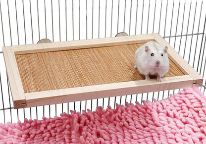 11.8×7.1 Inches Bird Perch Stand Platform, Natural Wooden and Bamboo Small Animals Cage Accessories, Suitable for Parrot Parakeet Cockatiel Rat Hamster Guinea Pig Conure Chinchillas
