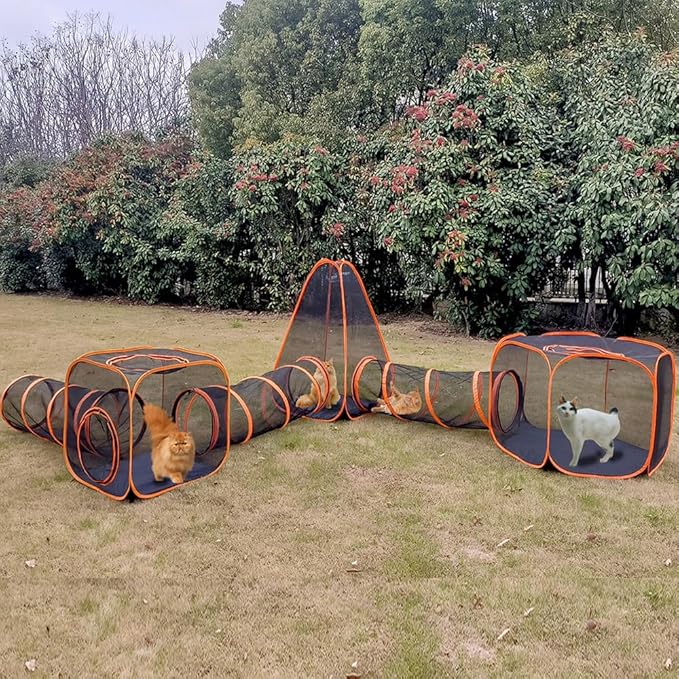 Portable Cat Small Animals Playpen DIY Outdoor Enclosures Freely Combinable 2in1 4in1 6in1 Pop Up Pet Play Tent Tunnel Cube House for Cat Puppy Rabbit (6 in 1)