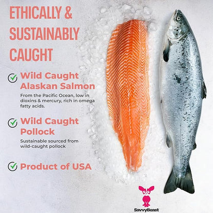 SavvyBeast Pollock and Salmon Oil for Dogs & Cats – Omega-3 Fish Oil Supplement for Pets – Supports Skin & Coat, Joints, Itch Relief, Immune Boost & Heart Health – Wild-Caught & All-Natural – 32 oz