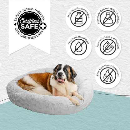 Best Friends by Sheri Original Calming Donut Dog and Cat Bed, Lux Faux Fur, Gray, XL (45in x 45in) - Anxiety Relief for Pets Up to 150 lbs