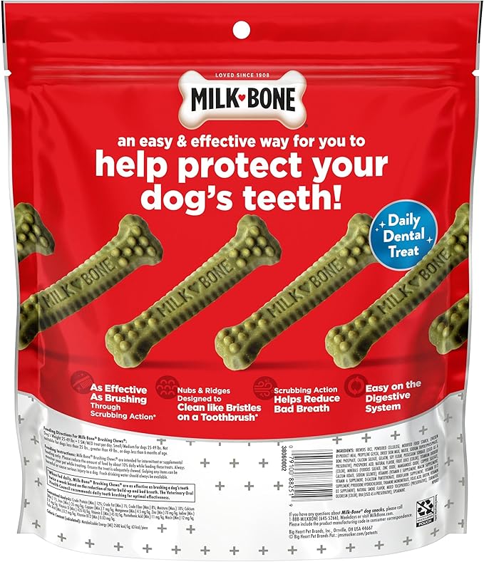 Milk-Bone Brushing Chews Daily Dental Dog Treats, Fresh Mint Flavor, Small/Medium, 25 Count