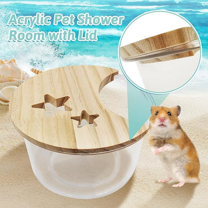 kathson Hamster Sand Bath Box Transparent Gerbil Bathroom & Digging Box Acrylic Small Animals Litter Box Syrian Hamster Dust Bath Container Cage Accessories for Mice Lemmings (Circle)