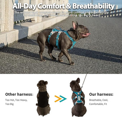 Escape Proof Dog Harness, No Pull Reflective Harness with Lift Handle, Adjustable Pet Vest with Front and Back Leash Clips for Small Medium Large Dogs Walking Hiking Training (Teal,XL)