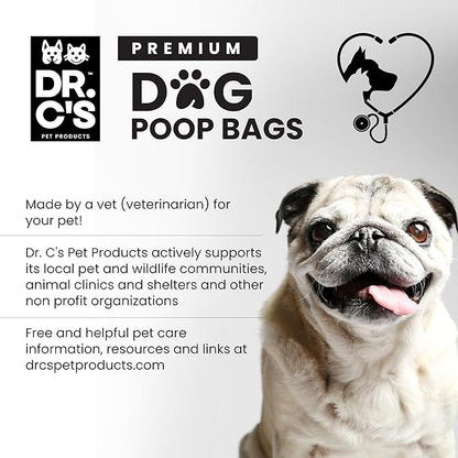 100% Certified Compostable Dog Poop Bags - Dr. C's Premium Dog Poop Bags - 270 Bags / 18 Rolls, Extra thick, Leak Proof, Unscented, Plant Based and Earth Friendly