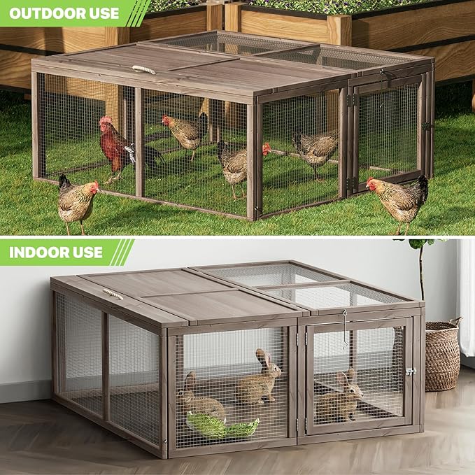 Magshion Foldable Chicken Coop Rabbit Hutch Outdoor, Pet Cage House Wood Small Animal Poultry Cage Run with Openable Roof for Ourdoor Backyard, 45.5 Inch, No Assembly Required (Grey)