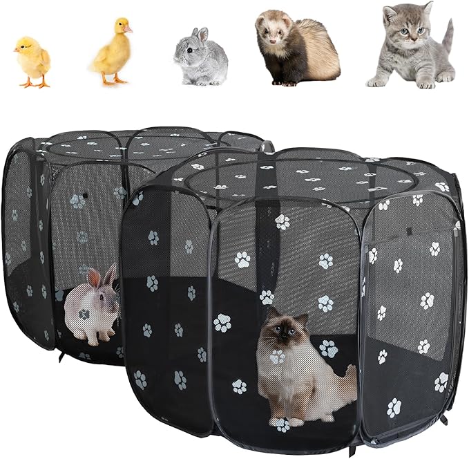 Small Animals Playpen Pop up Small Pet Cage Enclosure Hutch Tent Chick Run Brooder Box Coop Foldable Kennel for Kitten Ferret Puppy Guinea Pig Rabbit Hamster Chinchillas(No Divider, Unified Space)