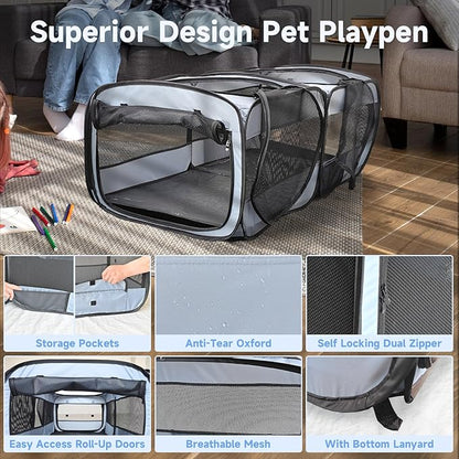 EighteenTek Small Animals Playpen Pop up Small Pet Cage Enclosure Tent Chick Run Brooder Coop Foldable Kennel for Kitten Ferret Puppy Guinea Pig Rabbit Hamster Chinchillas(No Divider, Unified Space)