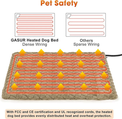 GASUR Pet Heating Pad, Waterproof Electric Dog Cat Heat Pad with Timer, Temperature Adjustable Heated Cat Bed for Winter, Auto Power-Off, Anti-bite Heated Pad for Dogs Cats -28''x20'', Medium