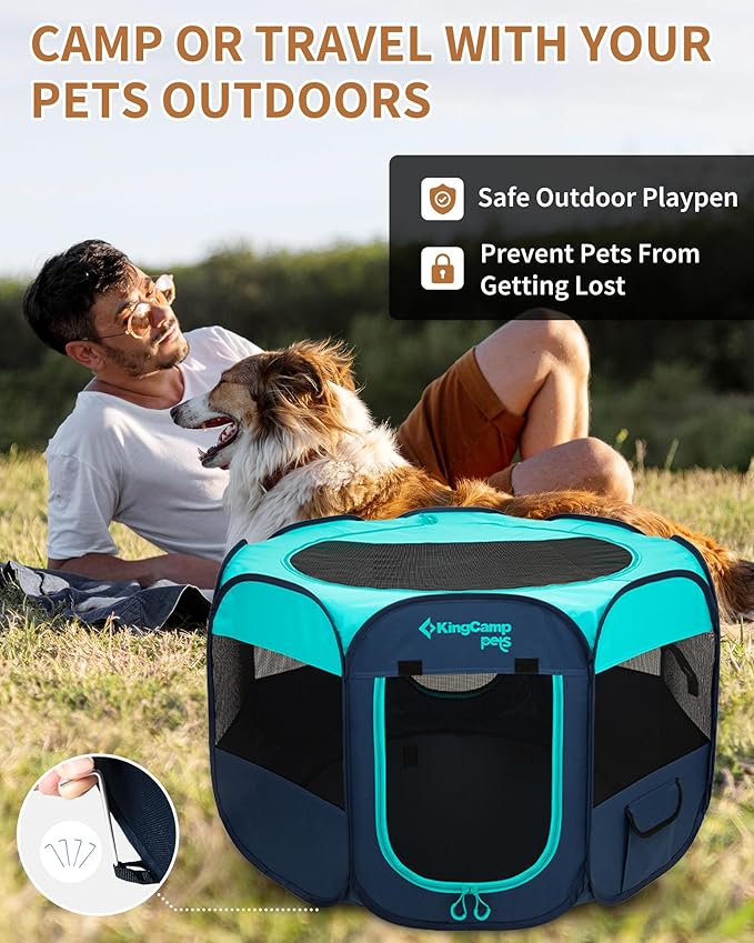 KingCamp Dog Playpen, Portable Foldable Cat Kitten Puppy Tent Crates 29"/36"/50" Pop Up Pet Playpen with Zippered Bottom & Cover for Indoor Outdoor Use (Medium, Green)