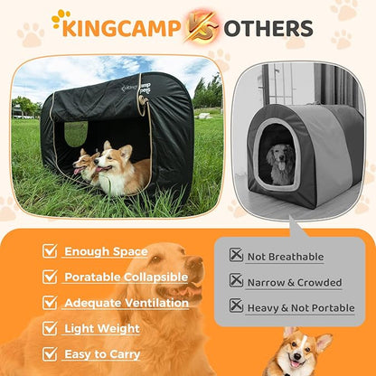KingCamp XXL Dog Crate, Large Collapsible Pop Up Dog Kennel Tent with Durable 600D Oxford Fabric & Breathable Mesh for Indoor Outdoor Travel, Black, 55" x 39" x 39"