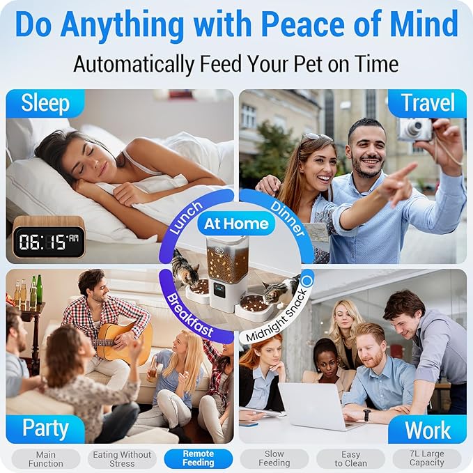 Automatic Cat Feeder 2 Cats with Slow Feed: Dual Automatic Dog Feeder with 5G WiFi, Cat Food Dispenser with APP Control for Multiple Pets, Detachable for Easy Clean,Large Food Storage-29 Cup