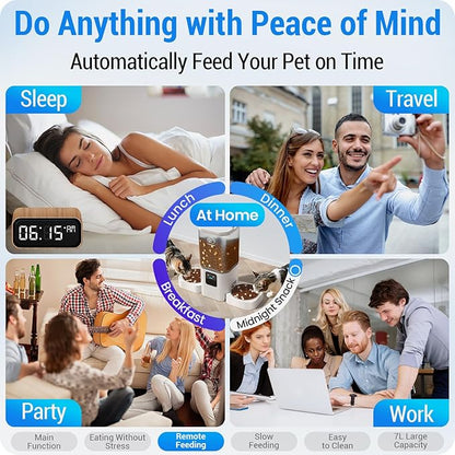 Automatic Cat Feeder 2 Cats with Slow Feed: Dual Automatic Dog Feeder with 5G WiFi, Cat Food Dispenser with APP Control for Multiple Pets, Detachable for Easy Clean,Large Food Storage-29 Cup