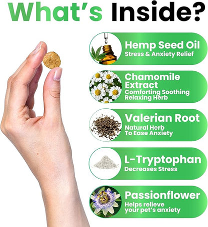 Grateful Pawz Hemp Calming Chews for Dogs - Dog Calming Chews - 170 Anxiety Relief Treats with Hemp Oil - Sleep Aid - Advanced Health Joint Support Supplement - Health & Wellness