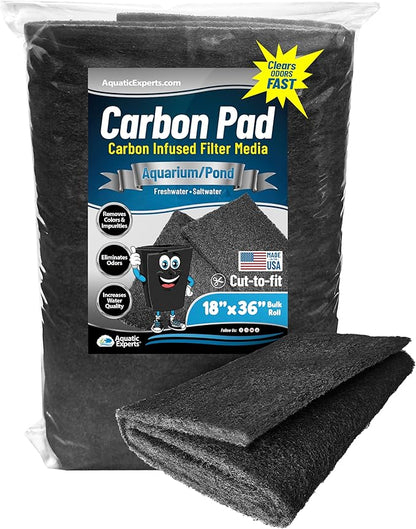 Aquarium Carbon Pad - Cut to Fit Carbon Infused Filter Pad Media for Crystal Clear Fish Tank and Ponds (18 Inch Width, 36 Inch Long)