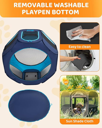 KingCamp Dog Playpen, Portable Foldable Cat Kitten Puppy Tent Crates 29"/36"/50" Pop Up Pet Playpen with Zippered Bottom & Cover for Indoor Outdoor Use (X-Large, Black)