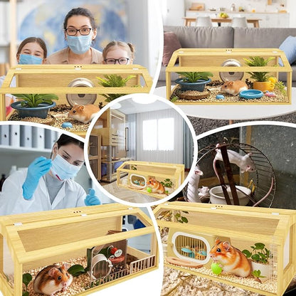48" Large Hamster Cage, Chewproof Gerbil Cages and Habitats, Openable Top Roof Window with Silencing Pad, Wooden Guinea Pig Cage for Small Animals, Dwarf and Syrian Hamster, 48 x 20 x 20 Inches