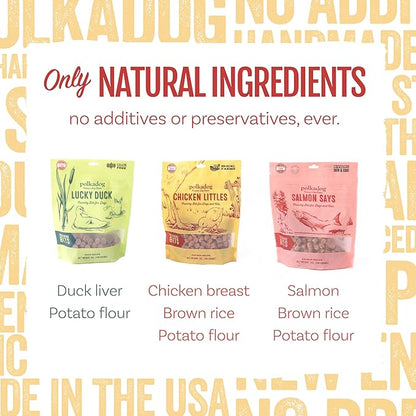 Polkadog Crunchy Training Bits Variety 3-Pack – Includes Chicken Littles, Lucky Duck, Salmon Says – All Natural Training Treats, Handcrafted in USA. Great for Dogs with Allergies – 7oz (Pack of 3)