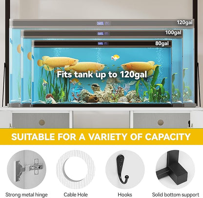 DWVO 120 Gallon Aquarium Stand with Power Outlets, Heavy Duty Metal Fish Tank Stand & Cabinet, Reptile Terrarium Table with 1100LBS Capacity for Aquarium Accessories Storage, White