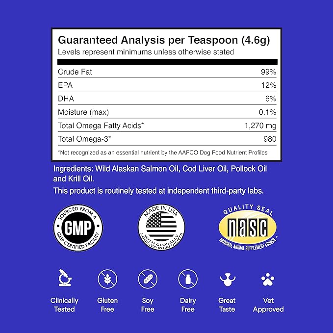 Fish Oil for Dogs - Omega 3 for Dogs from Alaskan Salmon, Cod & Krill Oil - EPA DHA Fatty Acids - Less Shedding & Itching - Skin, Joint, Immune & Heart Health - Liquid Supplement (16 oz)