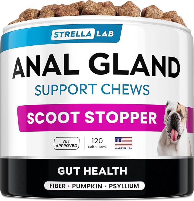 STRELLALAB Anal Gland - Scoot Treatment - Digestive Enzymes, Prebiotics & Fiber Supplement for Dogs Digestion & Gut Health. Proprietary Blend of Beet - 120Ct Pork