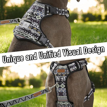 Black Dog Harness for X-Large Dog Breeds, Easy on Easy Off Vest, No Pull Adjustable Pet Harness with Handle, Reflective Dog Vest for Walking Hiking Training, Black Ethnic, XL