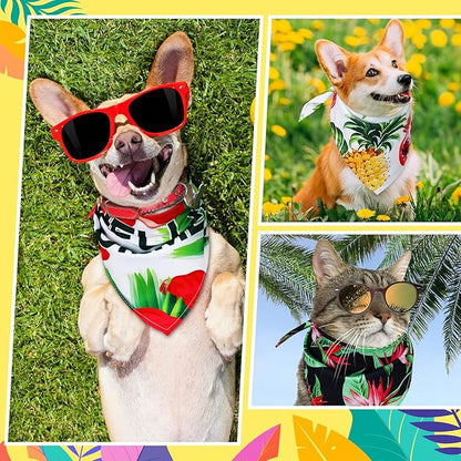 100 Pcs Hawaiian Dog Bandanas Bulk Pet Bibs Colorful Triangle Scarf Pet Bandanas for Medium Large Dogs Hawaiian Summer Luau Party Birthday Costume Decor