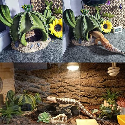 kathson Reptile Tank Decor Lizard Hide and Cave Plants Terrarium Decorations Resin Cactus Desert Aquarium Tank Habitat Accessories for Bearded Dragon Chameleon Leopard Gecko Snake Fish (Ball Cactus)