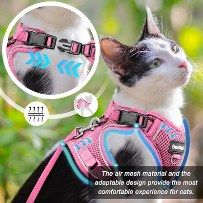 Kitten Harness and Leash Seat, The Upgrade Can be Adjusted in Four Directions and Breathable Cat Harness for Anti Escape That can be Fitted and Positioned, Reflective Strips Harness, Pink, XXS