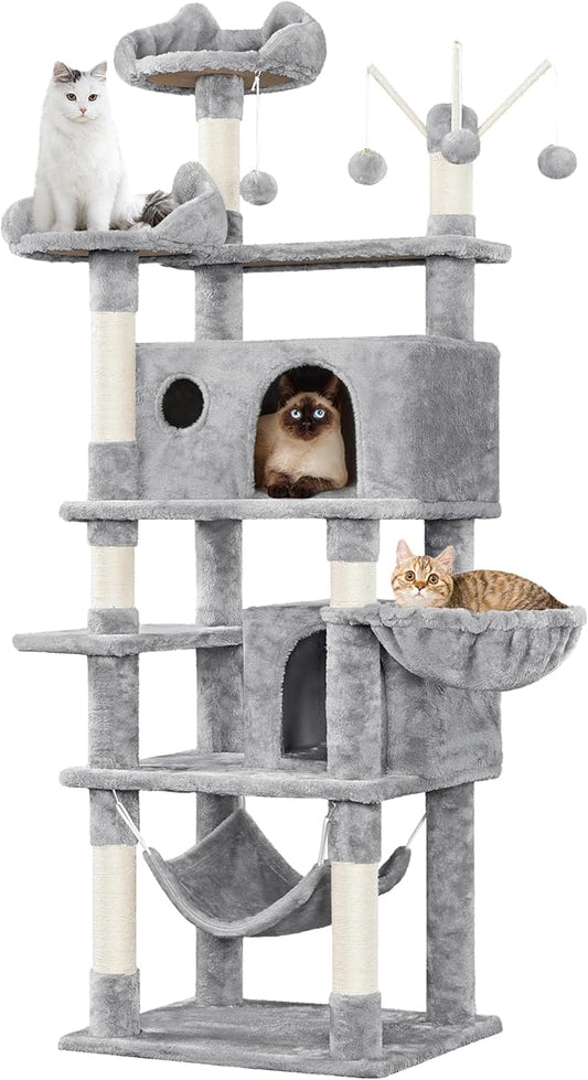 Yaheetech Cat Tree, 67in Large Cat Tower for Indoor Cats, Multi-Level Scratching Post with 3 Cat Teaser Sticks & Condo, Cat Activity Center, Play Tower, Pet House Furniture w/Perch, Hammock, Basket