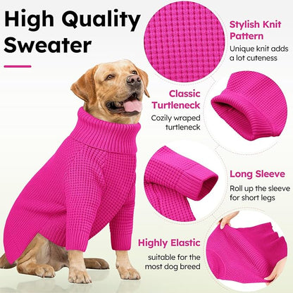 Queenmore Dog Sweaters for Small Dogs Male, Turtleneck Fall Pet Sweaters, Waffle KnitSweater for Doggie, Cat Sweater Puppy Coat, Fuchsia XS