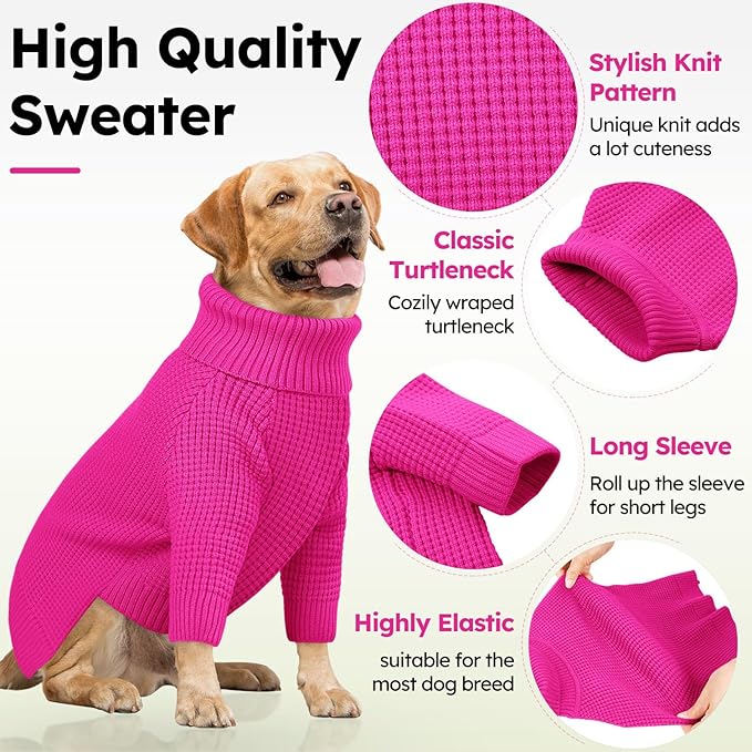 Queenmore Dog Sweaters for Medium Dogs Girl, Waffle Knit Dog Sweater with Long Sleeve, Doggie Kintsweaters, Cat Christmas Sweaters, Fuchsia M