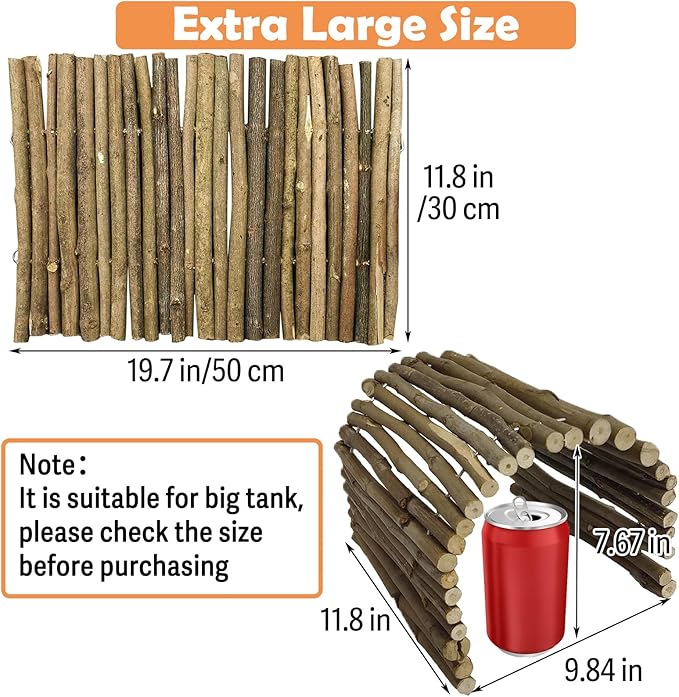 Hamiledyi Extra Large Tortoise Hide Reptile Hiding Cave Turtle Hut Gecko Hideaway Climbing Tunnel Toy Lizard Bendable Wooden Bridge for Adult Bearded Dragon Snake Chameleon Habitat Accessories