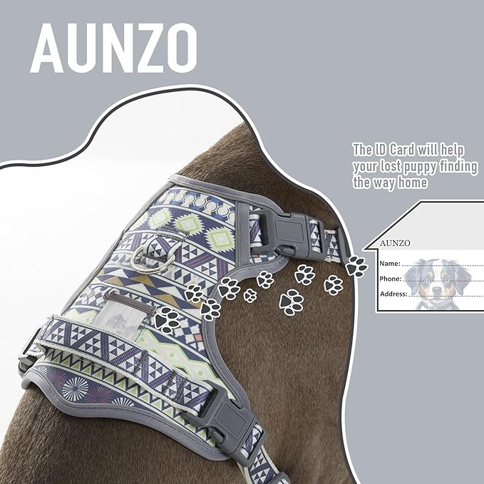 Dog Vest Harness No Pull Easy Walker Pet Harness for Walking Training Hiking for M Sized Dogs with 2 Leash Clips 3 Buckles ID Card Reflective Strip Soft Padded Handle, Tribal, French Bulldog