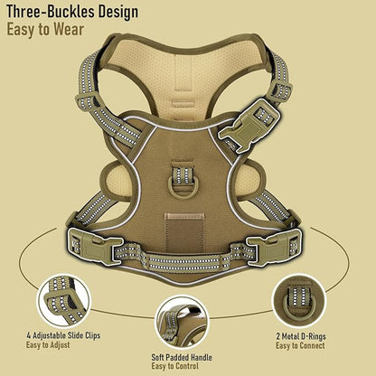 X-Large Dog Harness, No Pull Easy Walker Escape Proof Vest with Handle, Reflective Pet Harness with 2 Leash Clips and 3 Buckles, No Rub No Choke, Newfoundland Alaska German Shepherd Mastiffs, XL