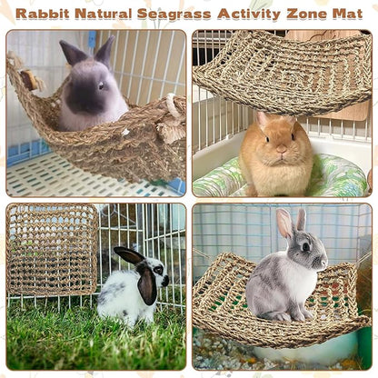 kathson Rabbit Hammock Swing 15.7 x 15.7 inch Rabbit Natural Seagrass Activity Zone Mat Guinea Pig Hammock Bunny Chew Toys for Small Animal Ferret Parakeet Bearded Dragon Chinchilla