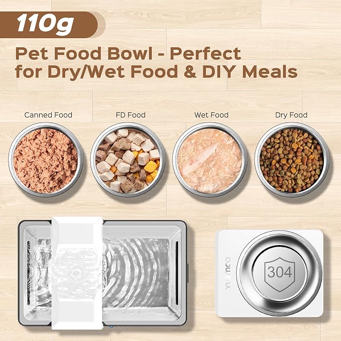 Automatic Cat Water Fountain with Food Bowl – 2.2L/74oz 2-in-1 Pet Water Dispenser & 304 Stainless Steel Bowl, Ultra-Quiet, LED Indicator, BPA-Free, Smart Shut-Off for Cats and Dogs