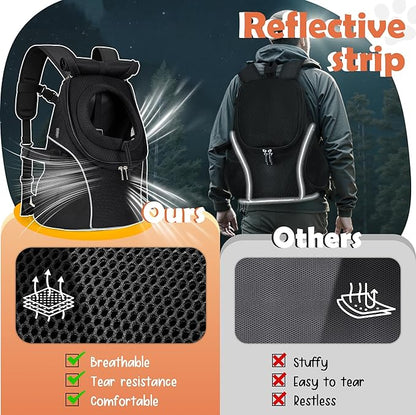 WOYYHO Pet Dog Carrier Backpack with Top and Side Windows, Small Dog Front Backpack Ventilated Mesh Dog Back Pack with Safety Belt for Travel Hiking Outdoor Adventures (Size L: 10-14 lbs, Black 2.0)